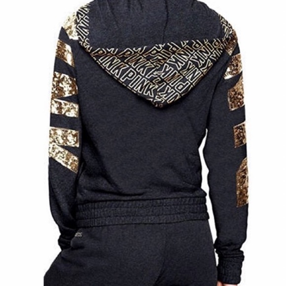 🔥VS Pink **RARE** gold bling full-zip hoodie sweatshirt jacket sz XS EUC - Picture 4 of 17